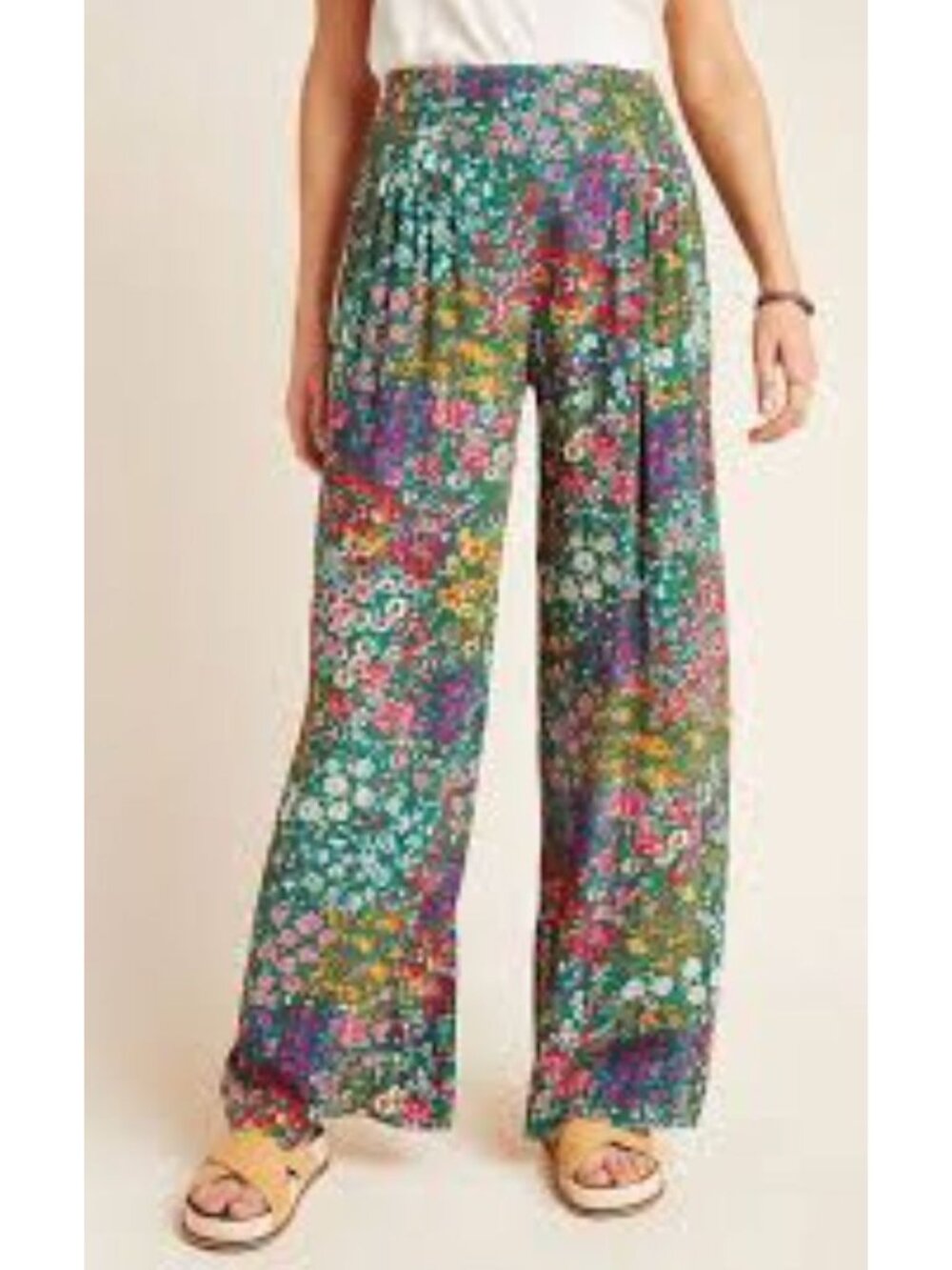Anthropologie Maeve Cabo 2 Wide Leg Pants Side Zip Floral Pleated Trousers
